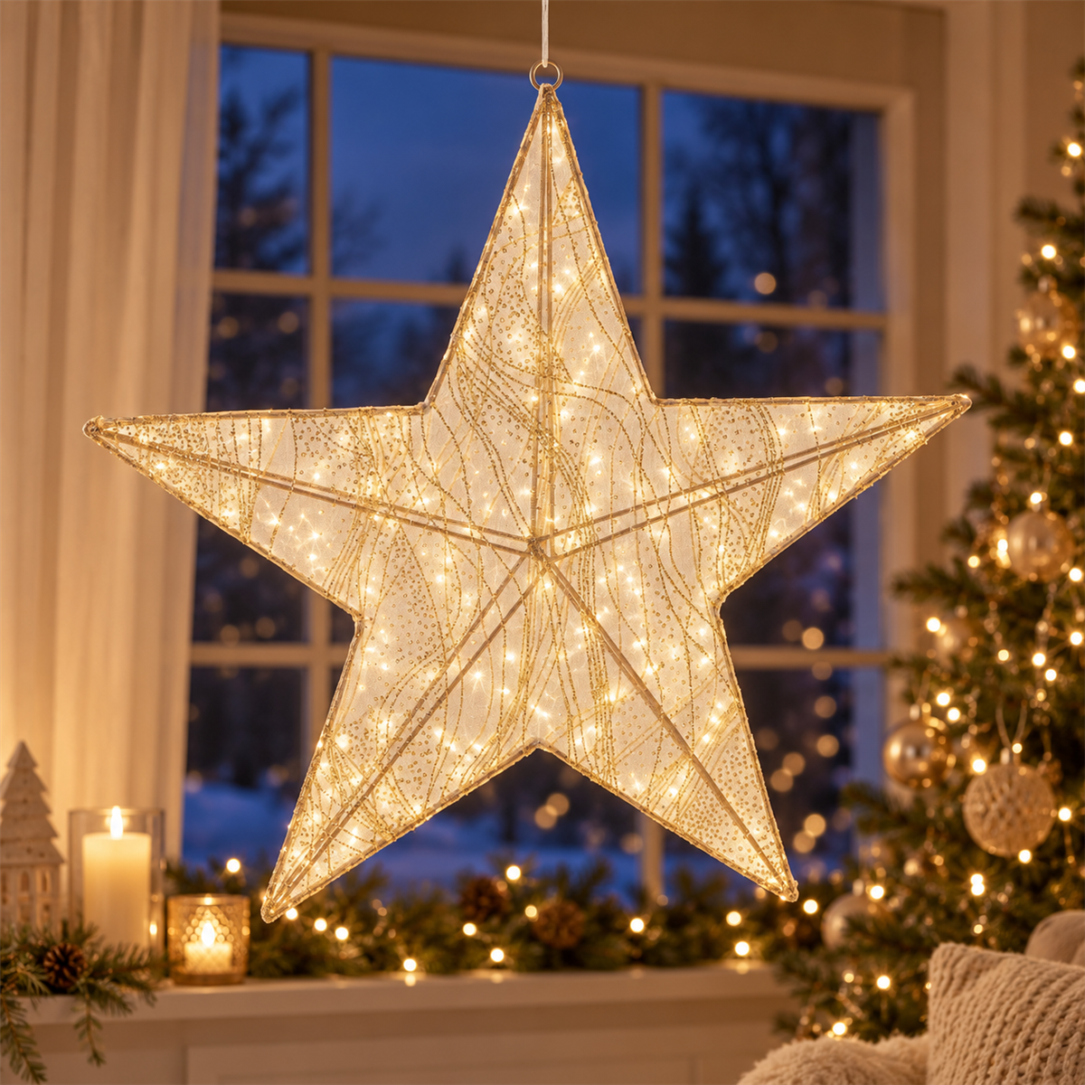De Bosrand Verlicht Kerstfiguur Ster Goud 248 Lampjes 62 x 24 x 61 cm