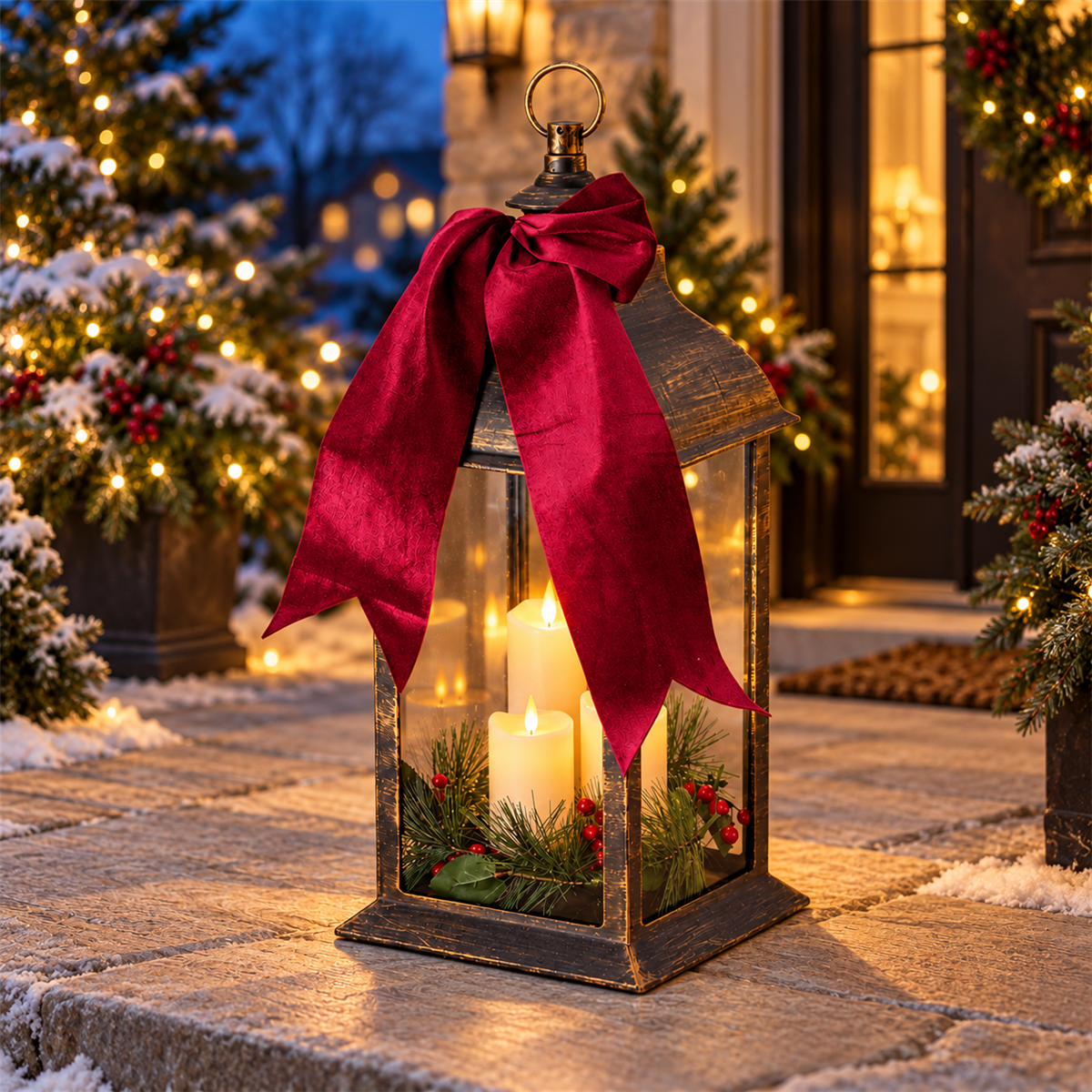De Bosrand Verlicht Kerstfiguur Lantaarn met Kaarsen Zwart 62 x 21 x 51 cm