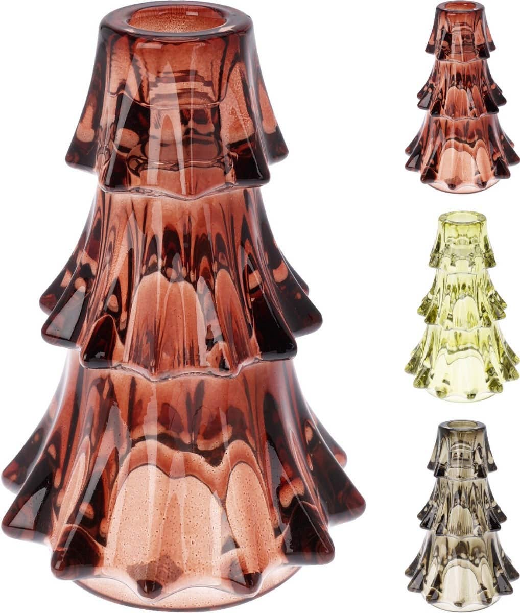 Kandelaar glas kerstboom 14cm