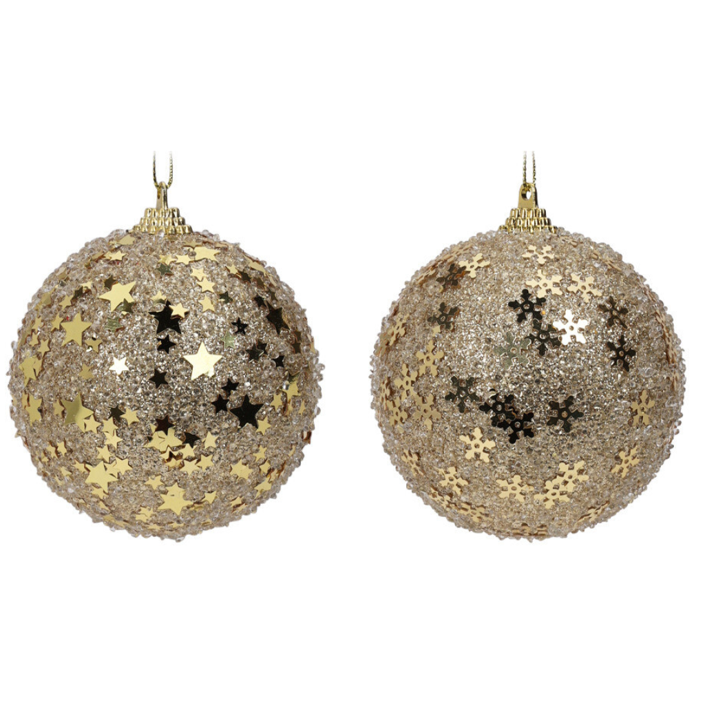 Kerstbal glitter goud 8 cm