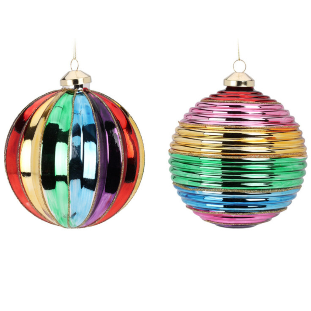 Kerstbal streep glas multicolor 15 cm