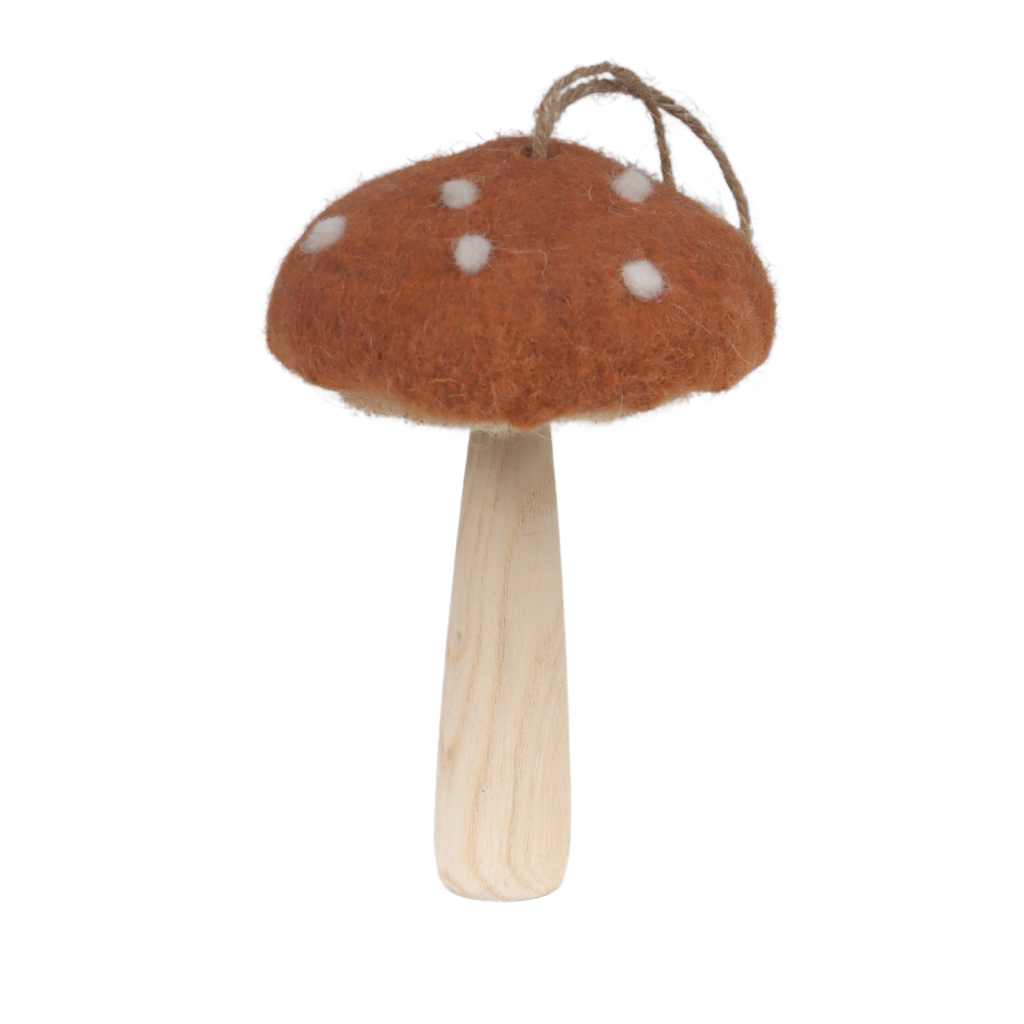 Vilten hanger paddenstoel oranje 13 x 8 cm
