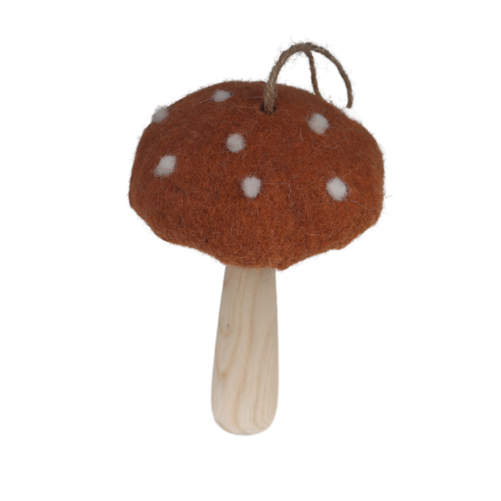 Vilten hanger paddenstoel oranje 13 x 8 cm