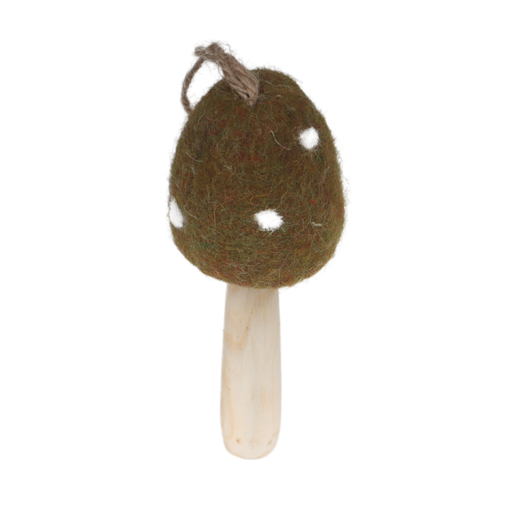 Vilten hanger paddenstoel groen 13 x 4.5 cm