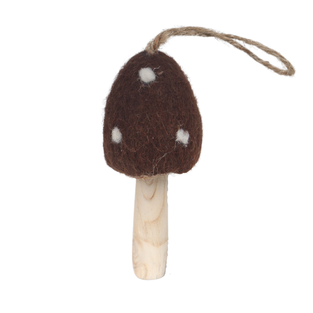 Vilten hanger paddenstoel bruin 13 x 4.5 cm