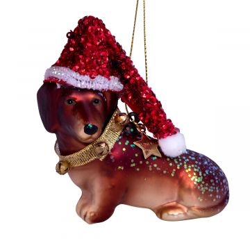 Vondels Kersthanger kleine teckel met kerstmuts