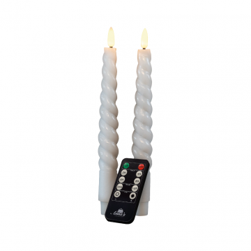 Dinerkaars Wit Swirl Rustiek Wax 3D Lont 23 cm (2 stuks)