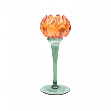 Theelichthouder glas flower orange 8 x 20.2 cm