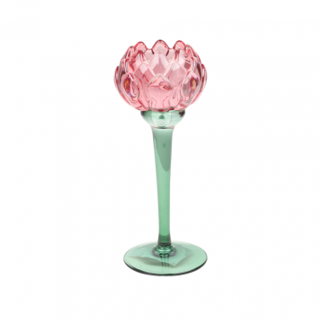 Theelichthouder glas flower fuchsia 8 x 20.2 cm