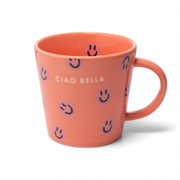 Vondels Ceramic Tea Cup Smileys Ciao Bella coral 350ml