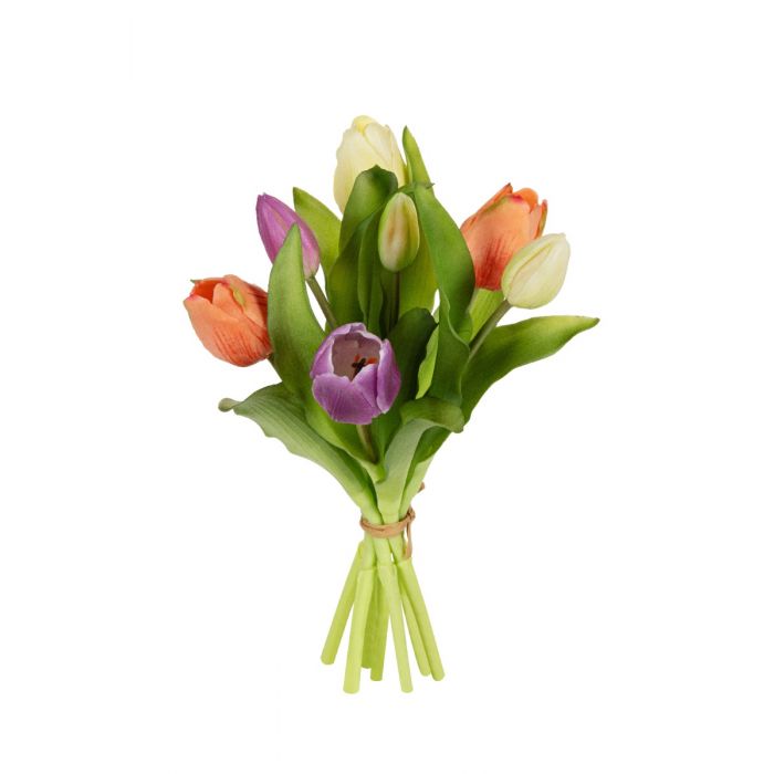 Kunstbloem tulpenbundel paars, zalm 7 stelen 30 cm main product photo