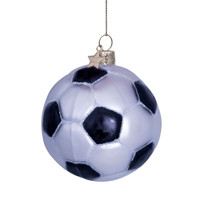 Vondels Kersthanger wit/zwarte glitter voetbal