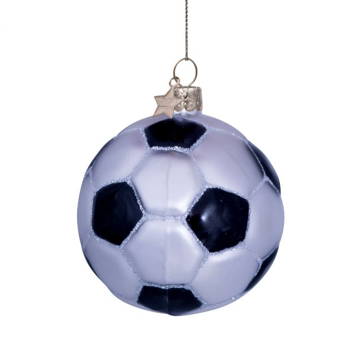 Vondels Kersthanger wit/zwarte glitter voetbal