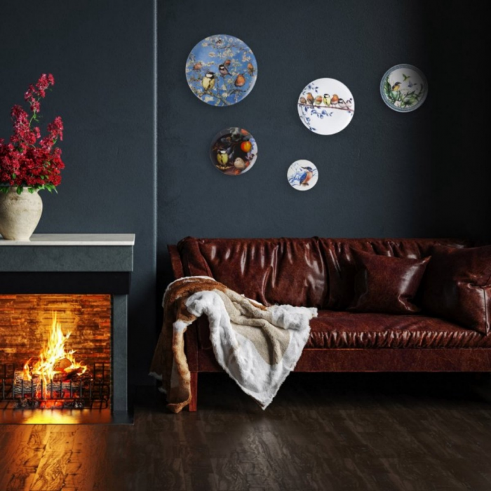 Heinen Delfts Blauw Bord Bosvogels