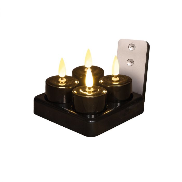 Theelicht LED 3D vlam oplaadbaar 4 stuks zwart main product photo
