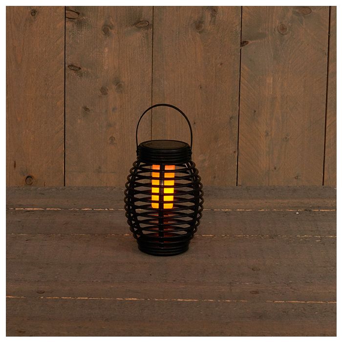 Anna's Collection Solar lantaarn met vlameffect zwart 15 x 19 cm