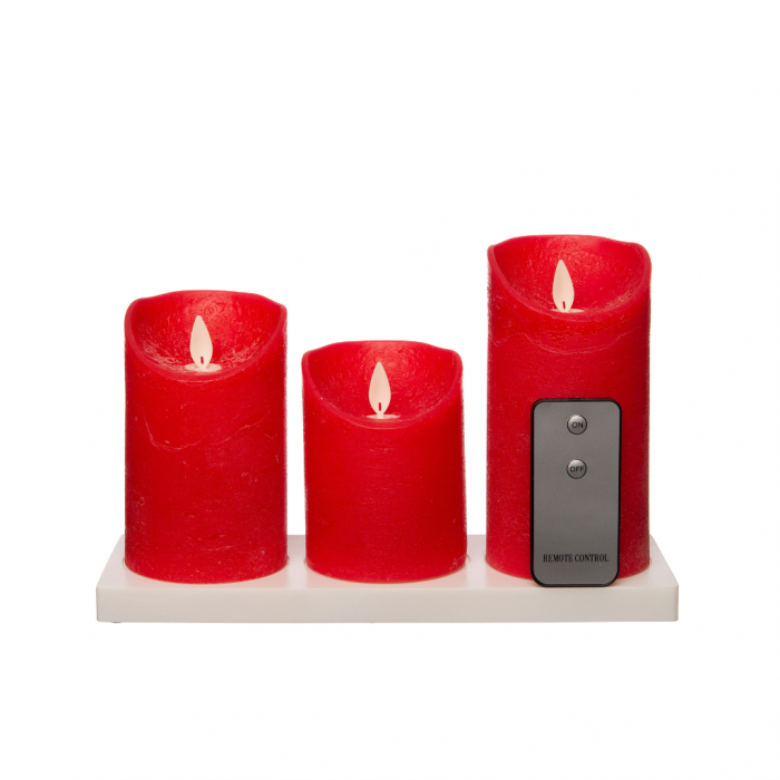 Oplaadbare Kaars Rood Wax Rustiek (3 stuks) main product photo