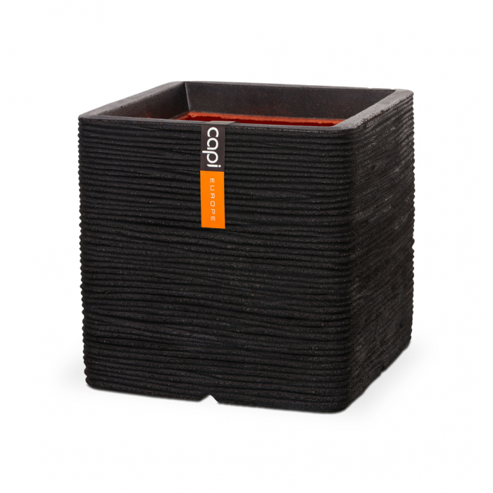 Capi Europe Bloempot Vierkant Rib NL Zwart main product photo