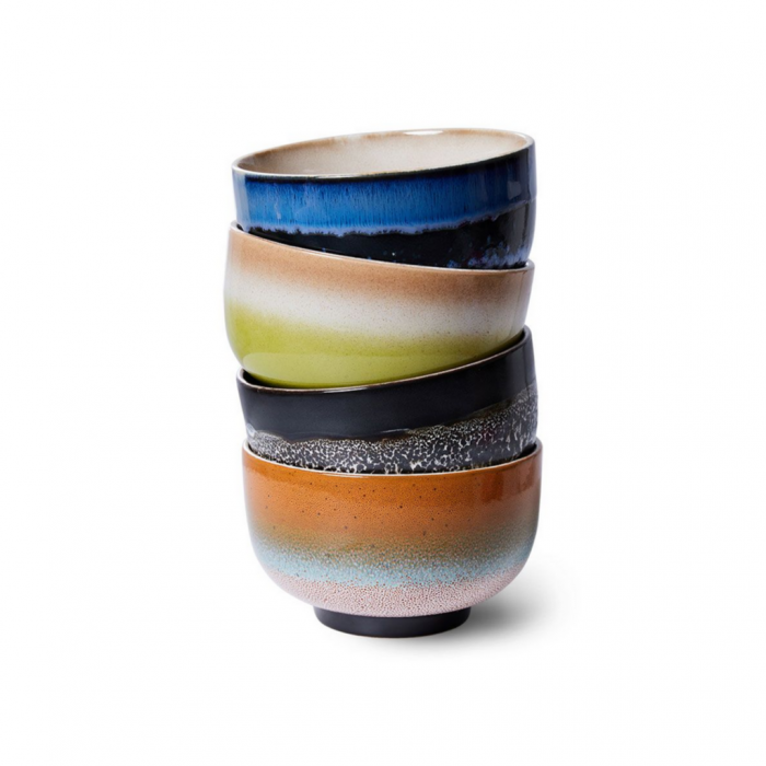 HKliving 70S Ceramics Noodle Bowls, Groovy 4 stuks main product photo