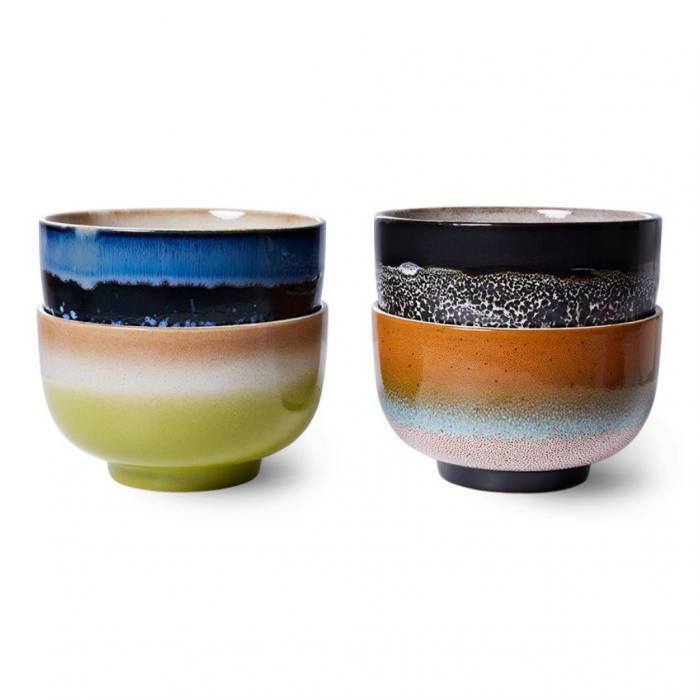 HKliving 70S Ceramics Noodle Bowls, Groovy 4 stuks