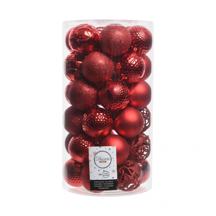 Kerstballen onbreekbaar tube 37 stuks christmas red main product photo