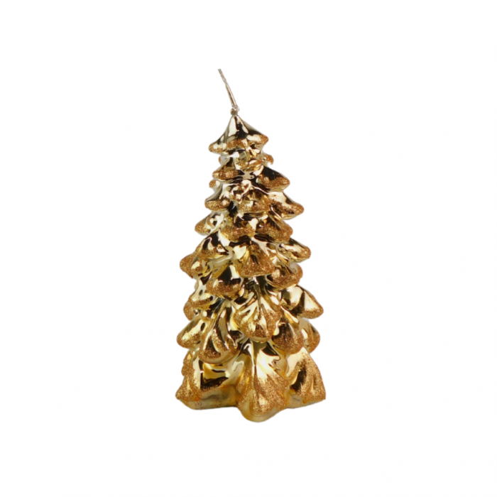 Kaars kerstboom D 8 x H 15 cm metallic glitter goud main product photo