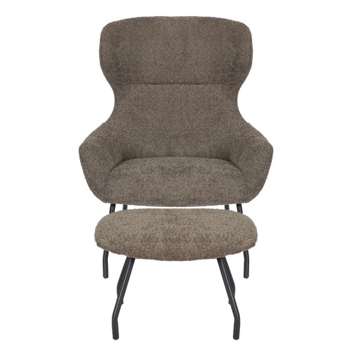 Loungestoel Pablo bouclé taupe met voetbankje