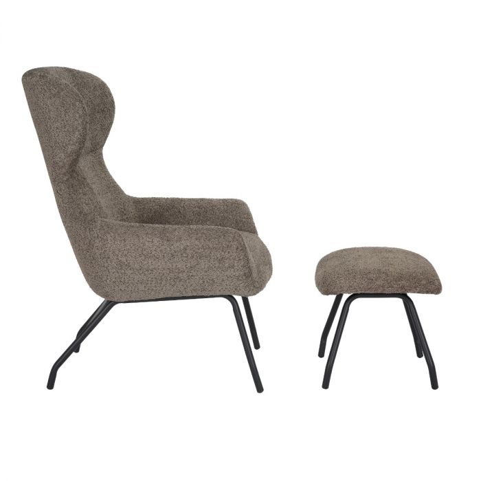 Loungestoel Pablo bouclé taupe met voetbankje