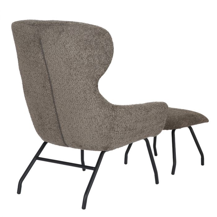 Loungestoel Pablo bouclé taupe met voetbankje