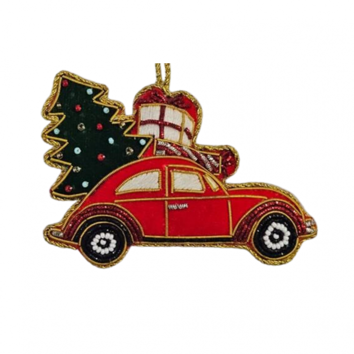 Hanger rode auto met kerstboom geborduurd main product photo