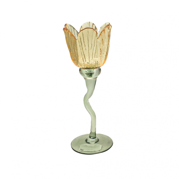 Theelichthouder tulp glas geel 8.5 x 22.5 cm main product photo