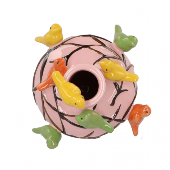 Vaas vogel lichtroze tube 13 x 15 cm