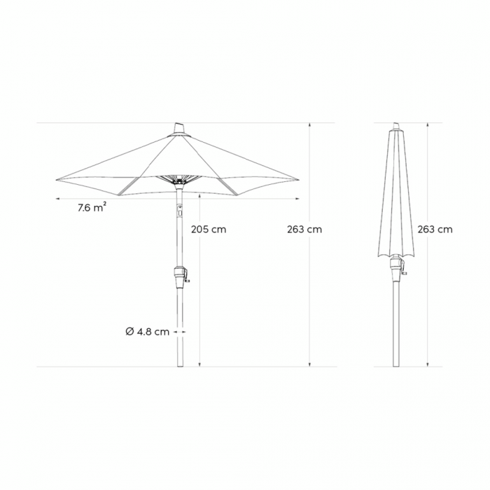 Platinum Riva Stokparasol 2,75x2,75 Zwart