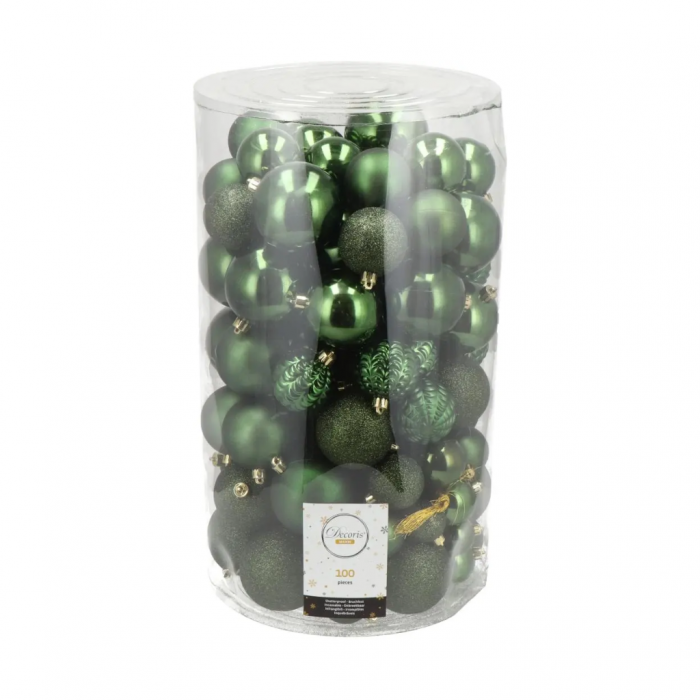 Kerstballen onbreekbaar tube 100 stuks pine green main product photo