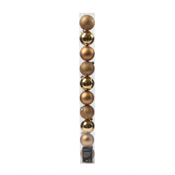 Decoris Kunststof kerstballen mix peacan brown 10 stuks main product photo