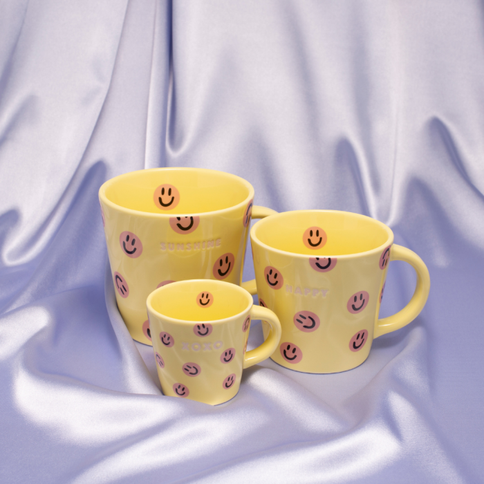 Vondels Ceramic Cappuccino Cup Smileys Happy yellow 250ml