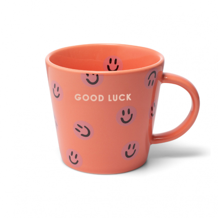 Vondels Ceramic Cappuccino Cup Smileys Good Luck coral 250ml main product photo