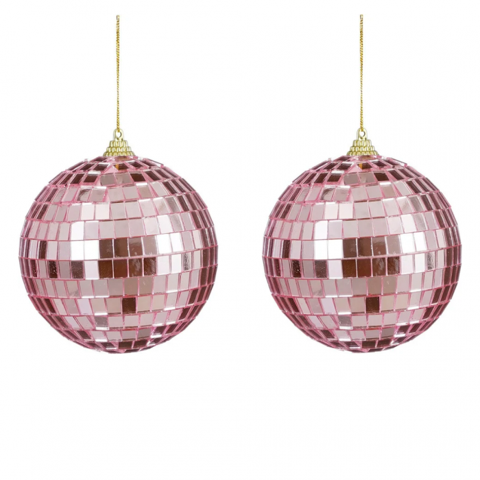House of Seasons kerstbal Disco roze 2 stuks 10 cm main product photo