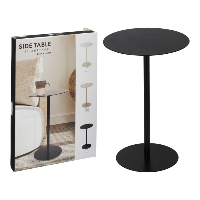 Bijzettafel rond zwart 35 x 53 cm