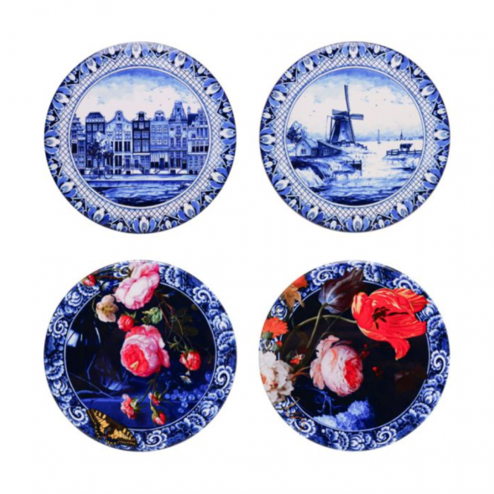 Heinen Delfts Blauw Onderzetters Hollandse schilderijen 4 stuks main product photo