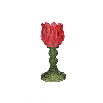 Bicolore Tulp Theelichthouder Rood Groen 8x18cm