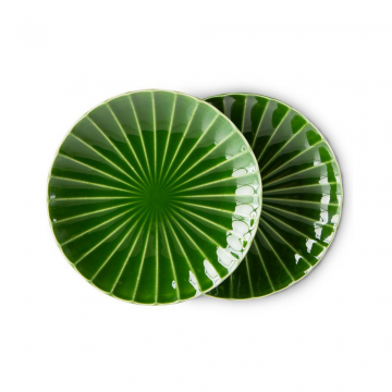 HKliving The Emeralds Ceramic Side Plate Ribbed, Green 2 stuks
