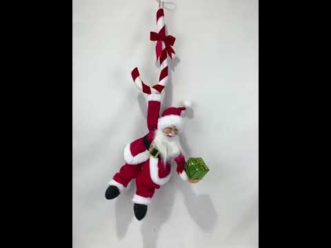 Kerstman hangend aan zuurstok bewegende animatiepop 77 cm