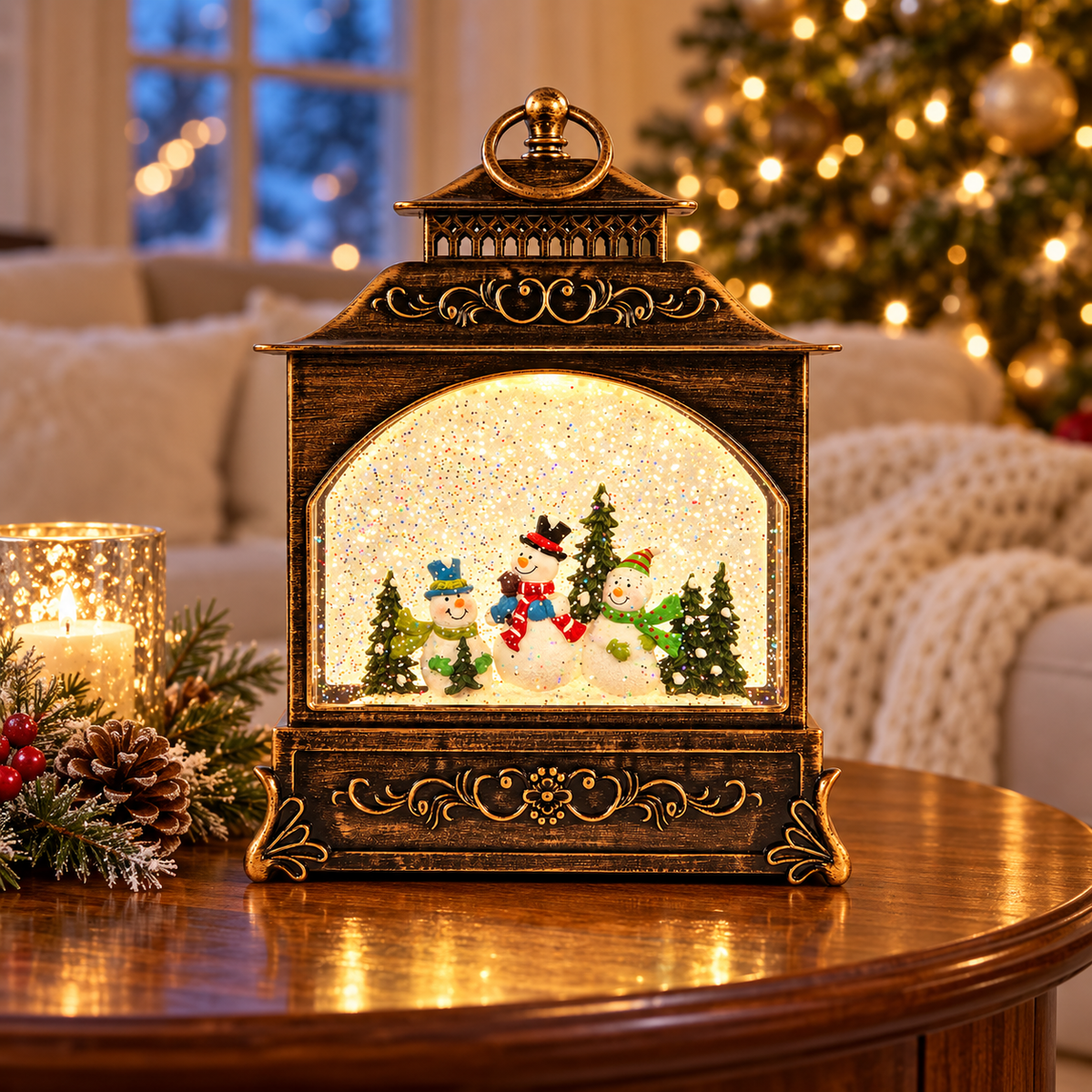 Anna's Collection Verlicht Kerstfiguur Lantaarn Sneeuwpop Warm Wit 22 x 8 x 29 cm