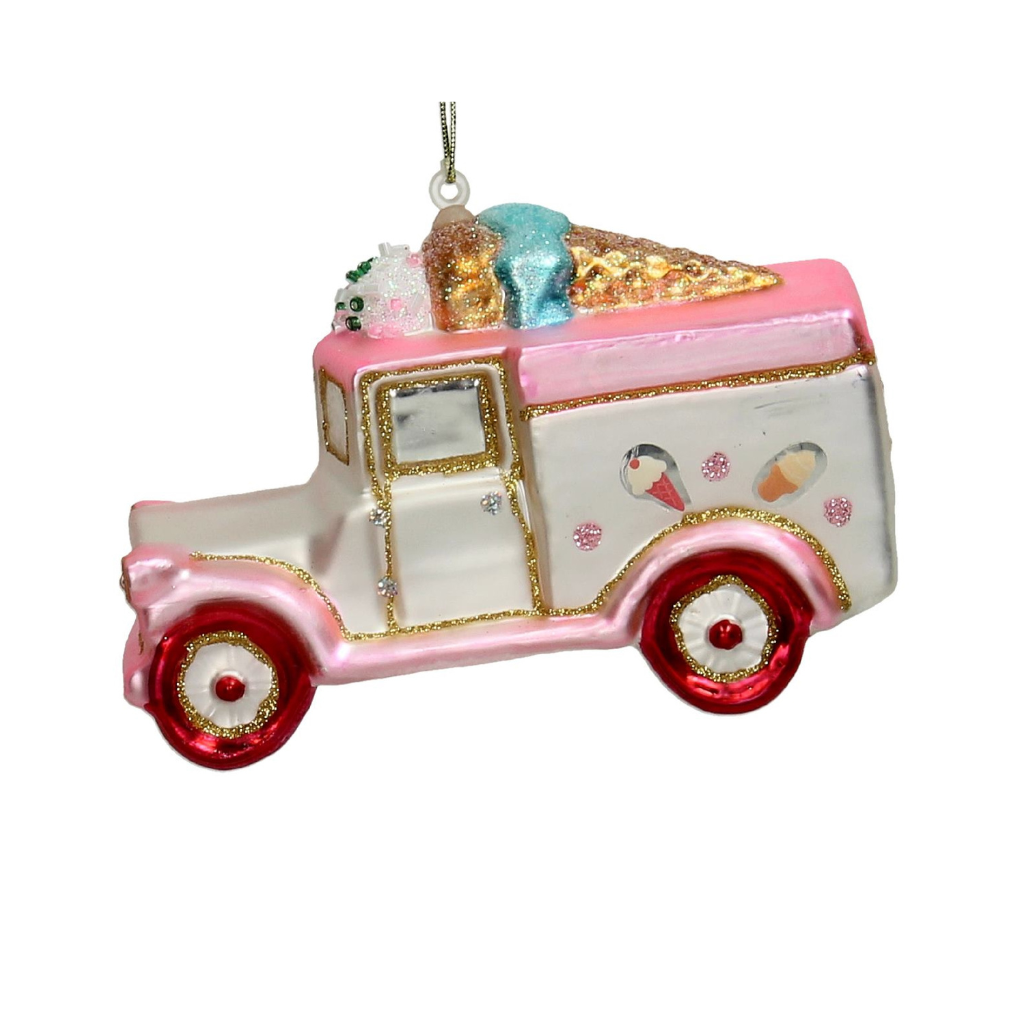 Kersthanger IJscowagen Glas Roze 11.6 cm