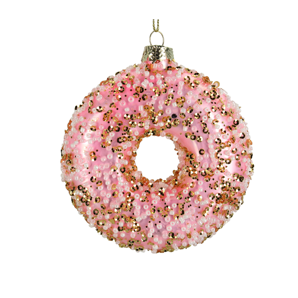 Kersthanger Donut Glas Roze 9 cm