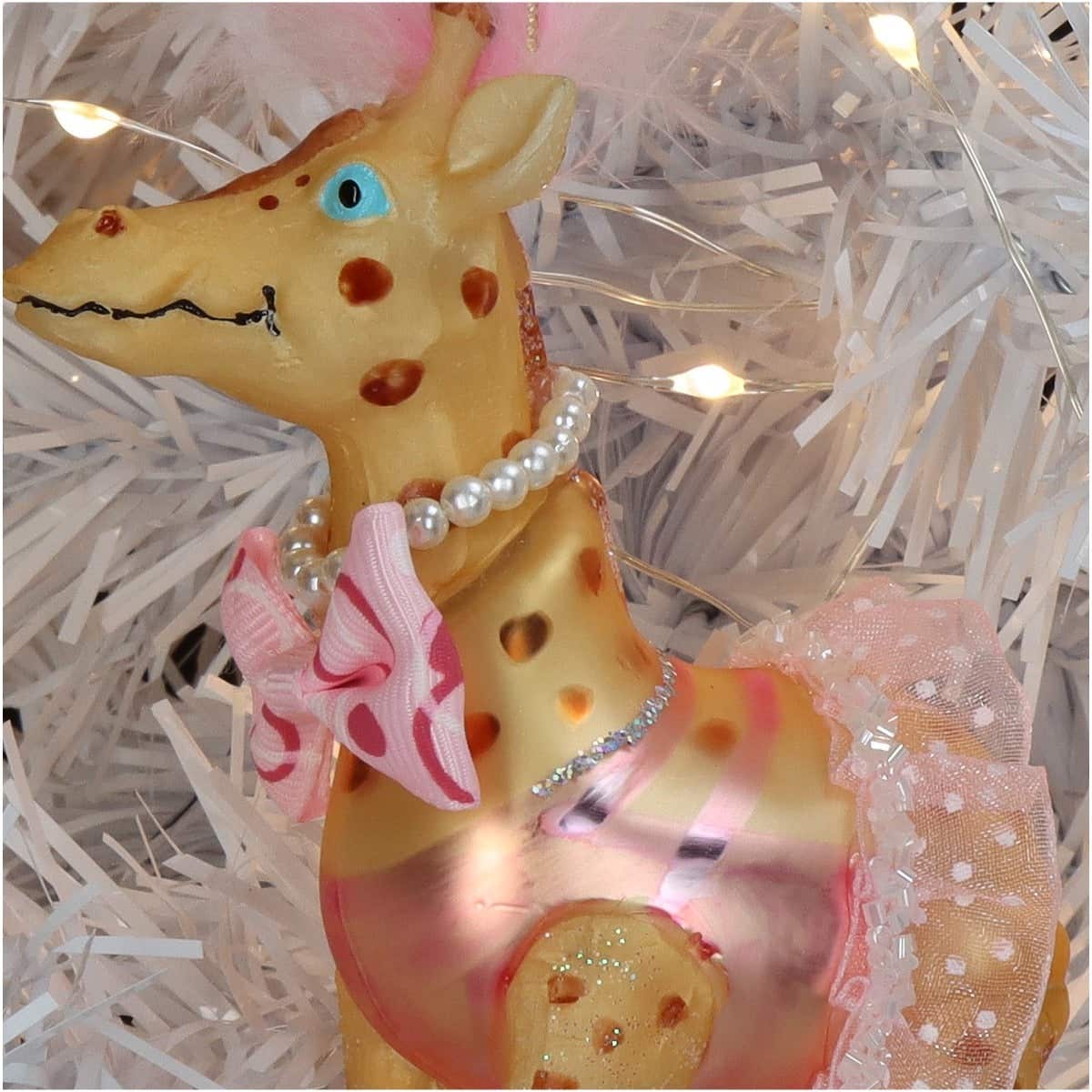 Kersthanger Giraffe Glas Roze 13.5 cm
