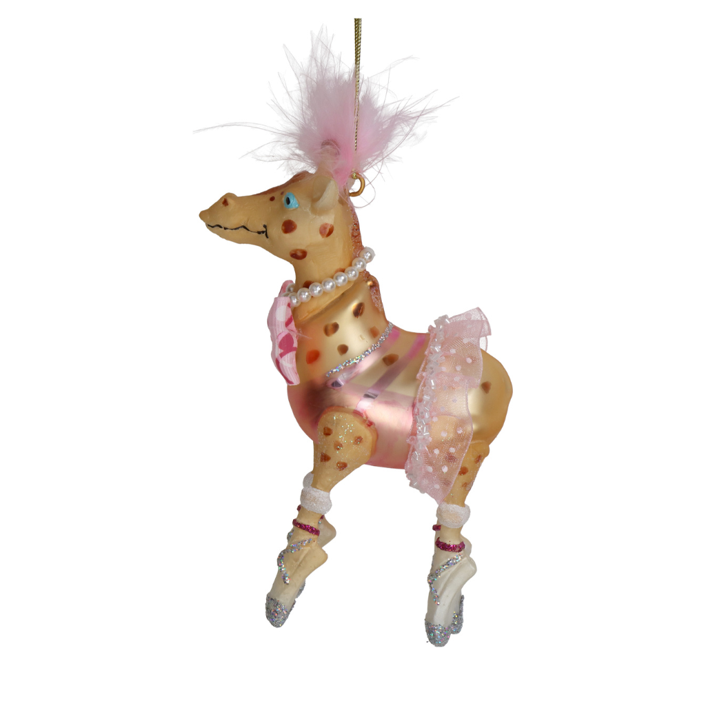 Kersthanger Giraffe Glas Roze 13.5 cm
