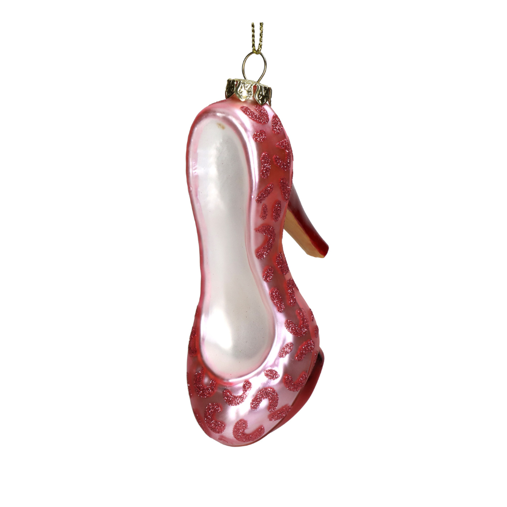 Kersthanger Hoge Hak Schoen Luipaardglas Roze 11.4 cm