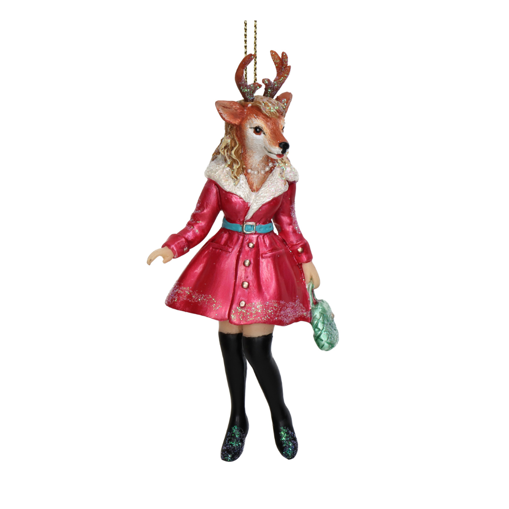 Kersthanger Elandje Polyresin Roze 12.7 cm